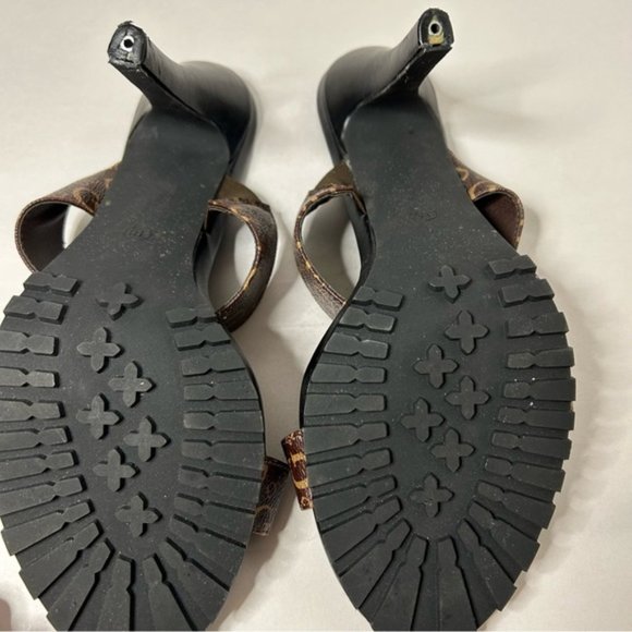 Guess Womens Strappy Slip On Heels Size 10 Black Sole Brown Upper Guess Logo - Picture 6 of 8